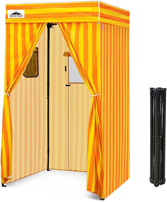 EAGLE PEAK 4x4 Pop Up Changing Tent, Flat Top Changing Room, Yellow/Orange | Portable, Privacy Tent, Pool Cabana, Dressing Room, Shower & Toilet Use, Opaque Fabric, Instant Setup, Photoshoots, Camping