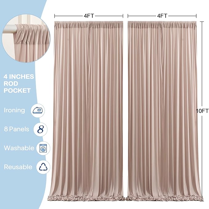 8 Panles Nude Rose Backdrop Curtains - Wrinkle Free Fabric Backdrop Curtain for Photoshoot,10ft Wedding Party Photo Backdrop Drapes for Birthday Baby Shower Photography Stage Background Decorations