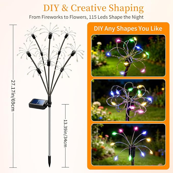 Solar Garden Lights Outdoor, 4 Pack 2-Layer Multicolor Solar Firework Lights, Waterproof Starburst Fairy Light Garden Decor for Yard Patio Pathway Lawn, Unique Gifts for Women Mom Grandma Mother's Day
