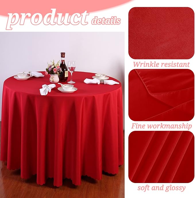 YMHPRIDE 6 Pack Round Tablecloths - Red Table Cloth, 90 Inch Polyester Round Table Cloth, Washable Fabric Table Covers for Wedding, Party, Dining, Banquet