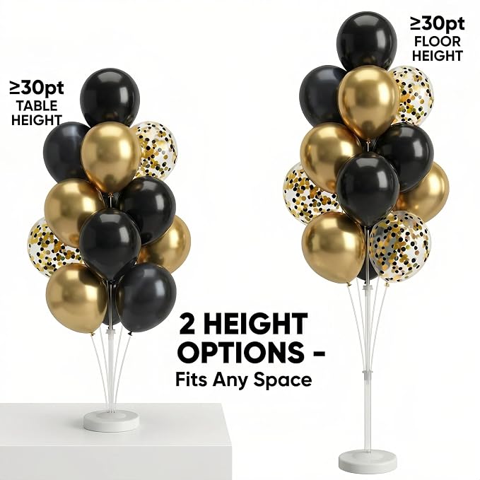 Balloon Column Stand Kit,2 Sets of Assorted Rainbow Balloon Tower Pillar with 10inch Bright Color baloon Reusable Design for Grirls Party,Birthday, Wedding,Baby Shower (Black Gold Confetti)