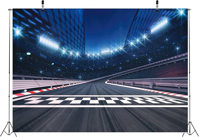 7x5ft Fabric Finish Line Race Track Backdrop | Racing Car Racetrack Photo Backdrops Motorsport Racing Sports Party Background Race Birthday Party Decorations Photo Props