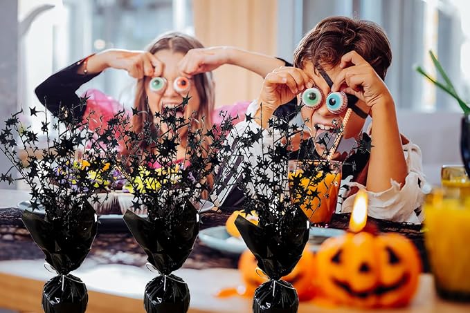 FUBININA 6 Pack Halloween Table Centerpieces Party Table Decoration Metallic Foil Spray Centerpiece Star Black Decor Indoor for Birthday Wedding Anniversary Graduation Holiday Party Supplies