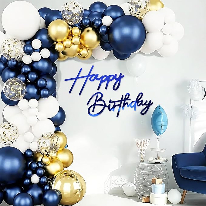 Happy Birthday Sign for Backdrop - Large Acrylic 'Happy Birthday' Mirror Sticker Sign for Birthday Balloon Arch Backdrop Party Wall Decor - Mirror Blue
