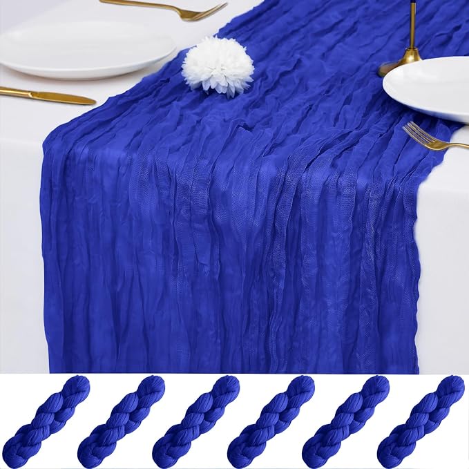 6 Pack Royal Blue Cheesecloth Table Runner 21x120 Inches, Boho Gauze Rustic Semi Sheer Cheese Cloth Table Runners for Easter Wedding Bridal Baby Shower, Birthday Party, Long Farmhouse Table Decor