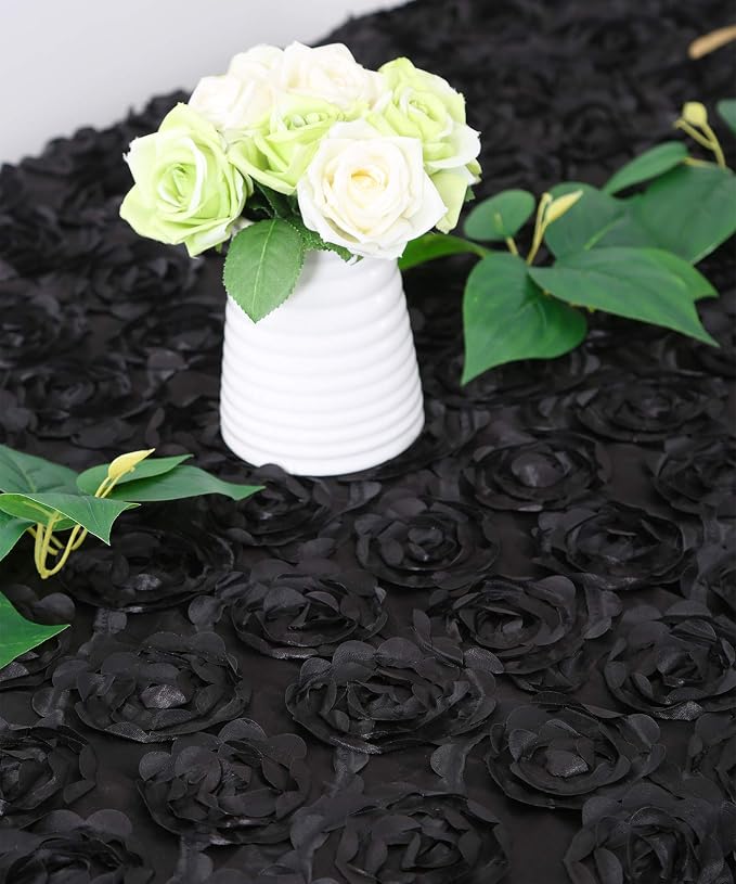 B-COOL Black Rosette Tablecloth 90x156 Inch Party Table Cloths 3D Floral Table Overlay for Brithday Holiday Party Decorations