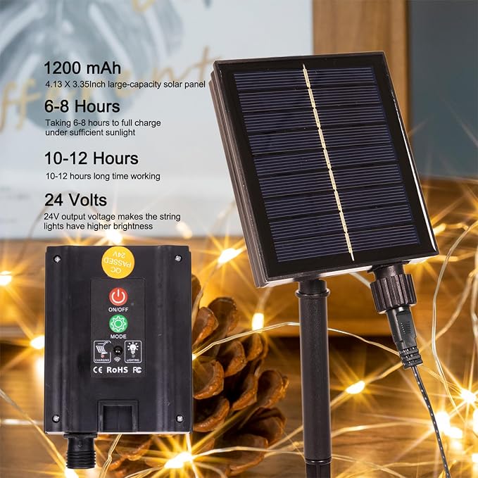 Solar String Lights for Outside,100FT 300 LEDs Solar Fairy Lights,Waterproof 8 Modes Button Outdoor String Light for Patio Garden Backyard Tree Wedding Christmas,Silver Wire,Warm White
