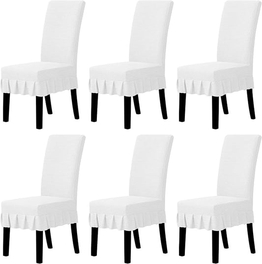 Easy-Going Dining Chair Covers Stretch Parsons Chair Slipcover with Skirt Chair Covers for Dining Room Restaurant Banquet (6 PCS, White)
