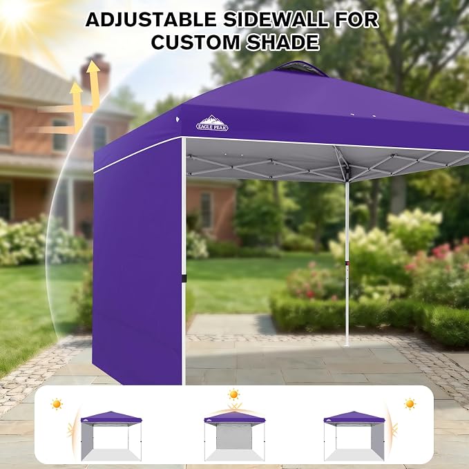 EAGLE PEAK Commercial Canopy 10x10 Pop Up Canopy Tent with 1 Sidewall, Easy Setup Heavy Duty Instant Event Shelter for Vendors & Markets, Outdoor Sun Shade, Purple
