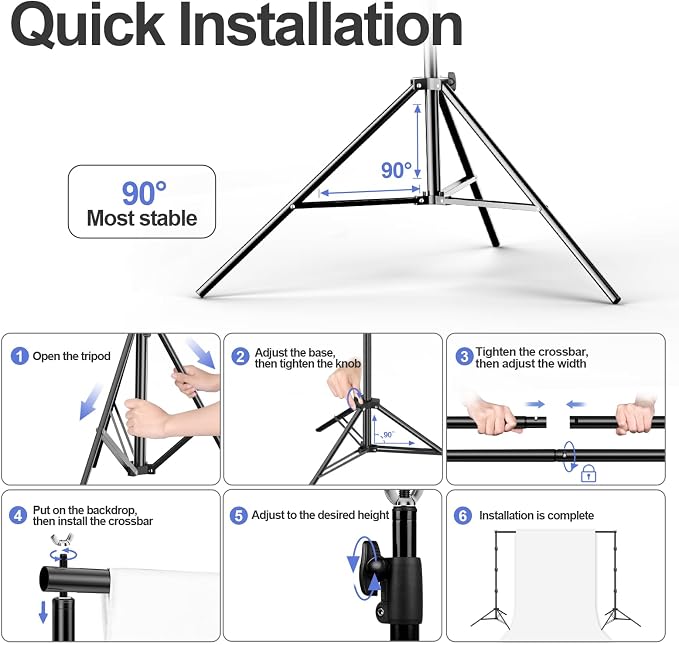 EMART 8.5x10ft Green Screen Backdrop Kit with 6x9ft Polyester Backdrop(Black/White/Green), Adjustable Photography Background Support System for Studio Photography, Parties, Wedding, Video Shooting | Adjustable Background Stand with Black/White/Green Sc...