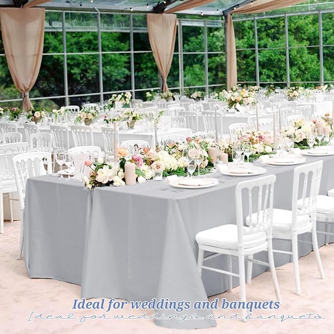 12 Pack Light Grey Tablecloths for Rectangle Tables 60 x 102 Inch Polyester Tablecloth 6 Foot Rectangle Table Cloth Washable Fabric Table Cover for Party Wedding Banquet Events