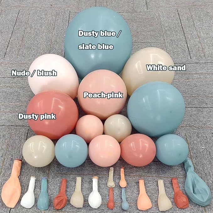 Dusty Pink Blue Balloon Garland Double Stuffed, Peach White Sand Blush Gender Reveal Balloon Arch Kit for Baby Shower Boho Birthday Bear Party Decoration