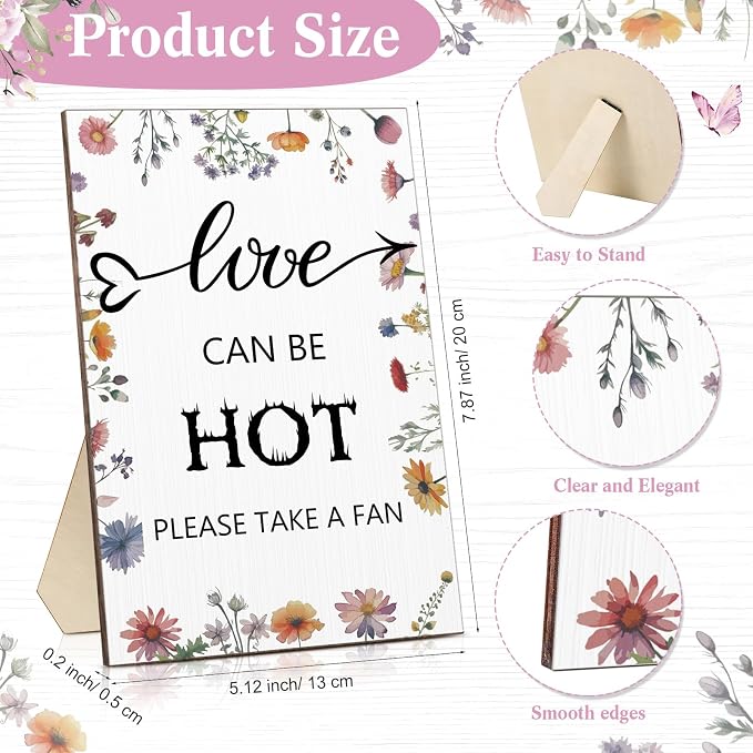 Fumete Wedding Favors for Guests 50 Pcs Wedding Fans and 1 Pc Table Sign Portable Paper Fan with Wooden Handle Hand Fan for Bridal Shower Party Favor Appreciation Gift(Wildflower)