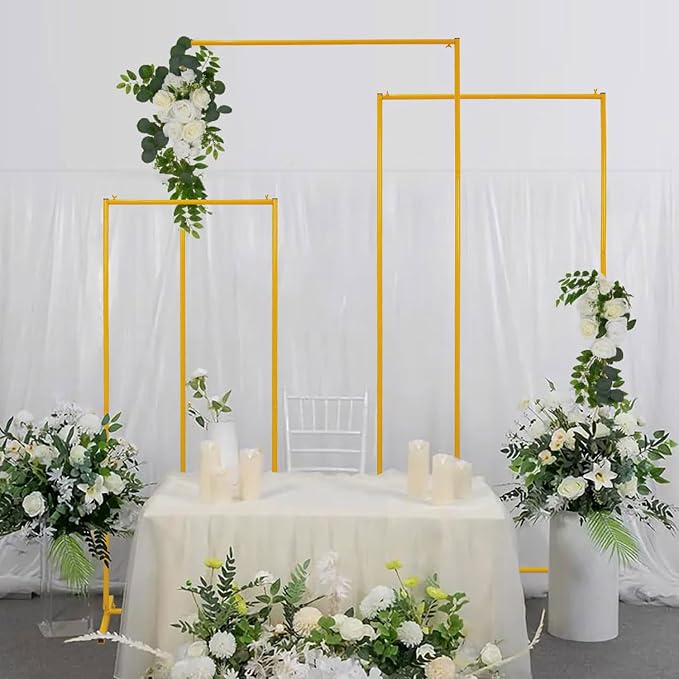Vincidern Metal Square Wedding Arch Backdrop Stand Set of 3, Party Arch Stand, Balloon Arch Backdrop for Wedding, Baby Shower, Birthday Party, Graduation Decor, Gold (6.6FT, 5.9FT, 4.9FT)