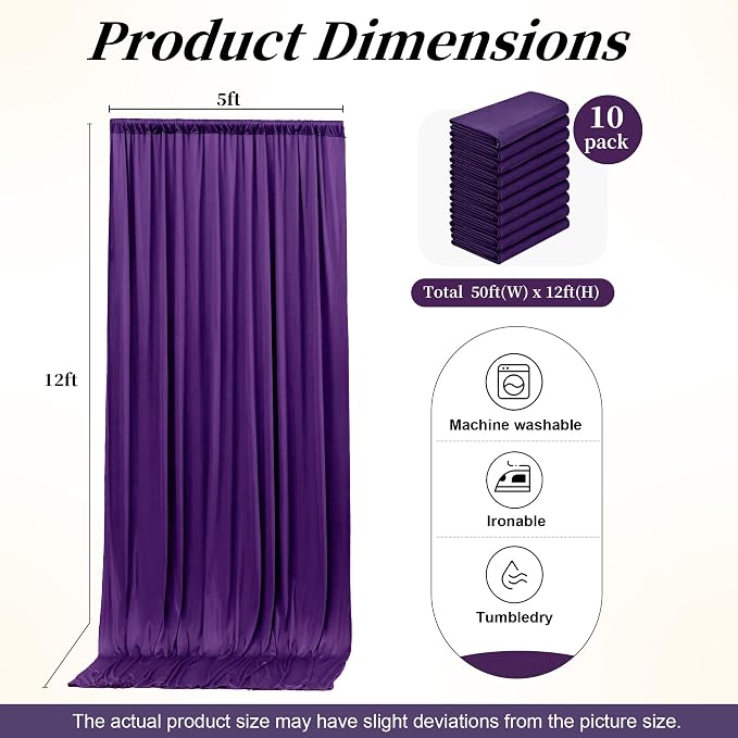 50ft x 12ft Purple Backdrop Curtains for Parties, Wrinkle Free 10 Panels Photo Backdrop Drapes Back Drop Cloth for Wedding Birthday Photography Background Decor