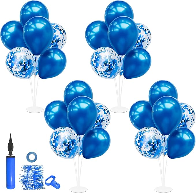 ZJDHPTY 4Set Blue Balloon Stand Table Centerpieces Party Decor | Blue Balloons,Blue Party Decorations for Birthday Graduation Retirement Anniversary Father's Day,New Years Eve Party Supplies