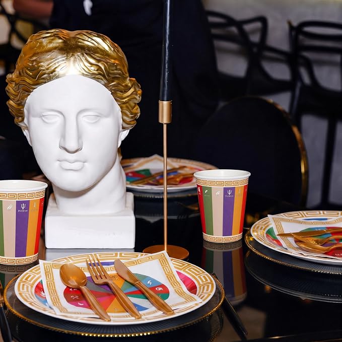 FoldTier 350 Pcs Greek Mythology Party Supplies Greek God Disposable Plates Napkins Cups Tableware Set, Ancient Greeks Themed Party Decorations for Camp Half Blood Birthday, Serves 50