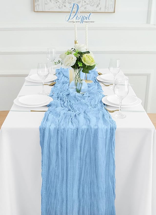 2Pack Light Blue Table Runner 10FT Cheesecloth Table Runner 35x120Inch Long Boho Cheese Cloth Table Runners Rustic Gauze Table Runners for Party Wedding Bridal Shower Baby Shower Decorations