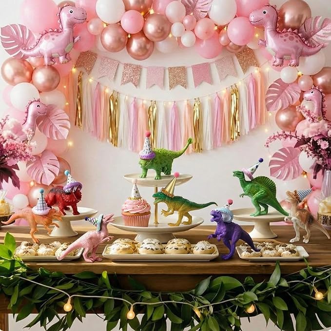Colingmill 18 Pcs Colorful Dinosaur Birthday Party Decorations Mini Birthday Hat Animal Figure Model Cake Toppers with Mini Hat for Animals Themed Party