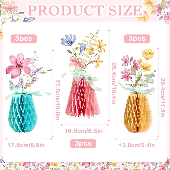 SUNBEAUTY Wildflower Baby Shower Table Decorations Wild Flowers Honeycomb Centerpieces for Garden Baby Shower Spring Floral Table