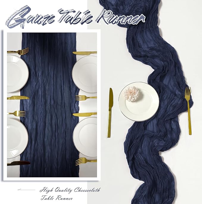 30 Pack Navy Blue Cheesecloth Table Runner 17 x 108 inch Cheese Cloth Table Runners 9ft Blue Table Runner Rustic Romantic Sheer Gauze Runner for Wedding Party Baby Shower Table Decoration
