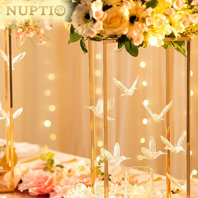 NUPTIO Crystal Ceiling Hanging Ornaments, Acrylic Flying Birds, 100 Pcs | Clear Hummingbird Decor with Transparent Line for Christmas Tree, Wedding, Party, Window, Birthday, Bedroom, DIY Gifts