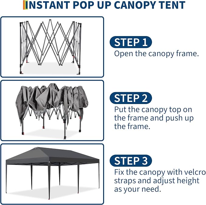 Garvee 10x20ft Pop Up Canopy Tent, Heavy Duty Outdoor Instant Gazebo Shelter, UV-Resistant Waterproof Canopy with Wheeled Bag, Adjustable Height, for Patio, Beach, Garden, Events, Parties