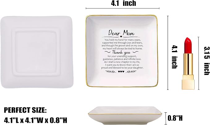 Gifts for Mother of The Bride-Thank You Gifts for Mom-Wedding Present for Mother-Bridal Shower Present-Dear Mom,You Held My Hand for Many Years-Ceramic Jewelry Holder Ring Dish Trinket Box Tray