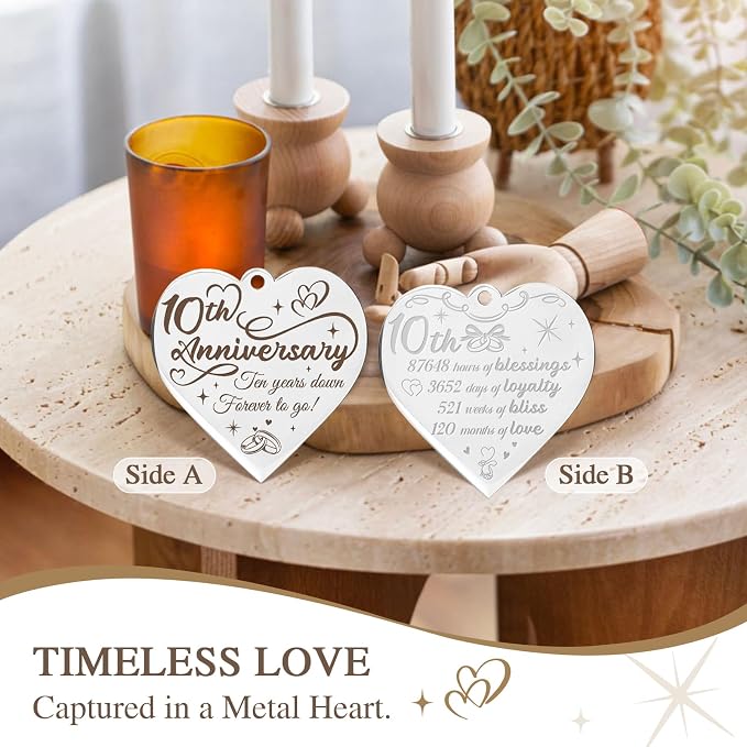 10 Year Anniversary Picture Frame Gifts for Him Her Couple Men Women Husband Wife, 10th Anniversary Wedding Gifts, Anniversary Wood Tin Gift, Traditional Ten Year tenth Anniversary Personalized Gift