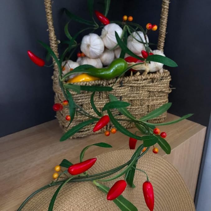 Artificial Chili Hanging Vines Plant Garland Artificial Berries Pepper Rattan for Home Garden Wedding Party Decor (X-Chili Vine, 2 Pack)