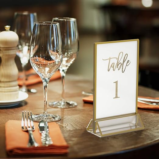 NIUBEE 25Pack 4 x 6 Gold Table Number Holder Clear Frames Sign Holder, Acrylic Double Sided Table Number Stands for Wedding Events