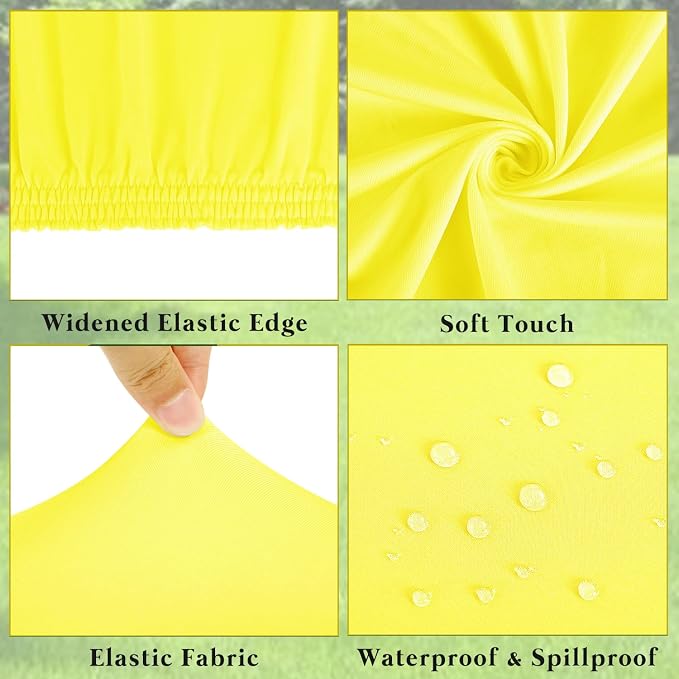 6 Pack Picnic Table Cover Fitted Tablecloths 8 Foot Rectangle Tables Elastic Waterproof Stretch Washable Patio Folding Outdoor Spandex Table Cloth for Camping Banquet and Parties (Yellow,30" x 96")