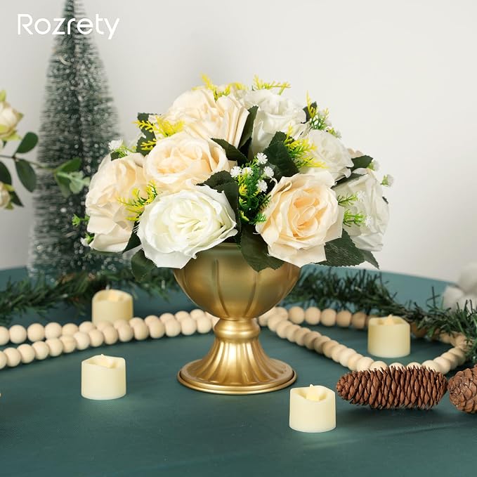 10 Pcs Mini Gold Metal Flower Vases, 5.1" Table Centerpieces | Tool-free clockwise assembly, split design for easy storage, 10-piece mini vases, fast setup for events & bulk decor