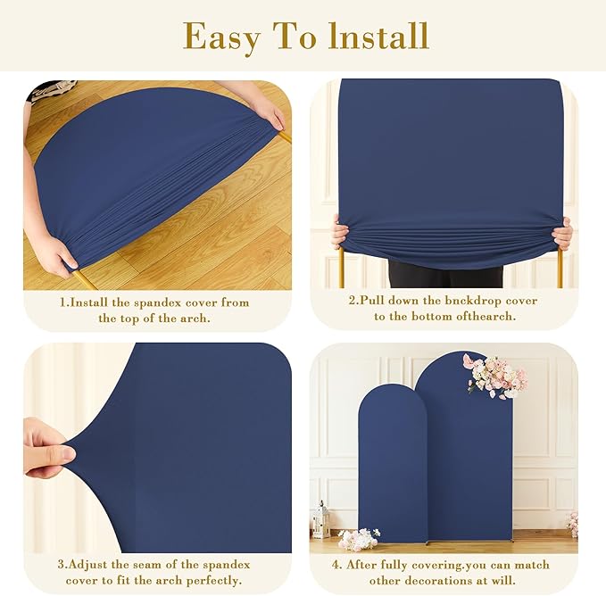 Navy Blue Arch Cover 2 Set-7.2FT, 6FT Arch Backdrop Cover Spandex Fitted Wedding Arch Stand Covers for Bridal Shower Wedding Baby Shower Birthday Party Banquet Photo Background Decorations
