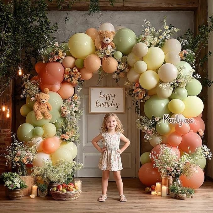 Dusty Pink Yellow Green Balloon Arch, Double Stuffed Sage Light Yellow Peach White Sand Mauve Pastel Balloon Garland Kit for Baby Shower Birthday Bridal Wedding Floral Valentines Party Decoration