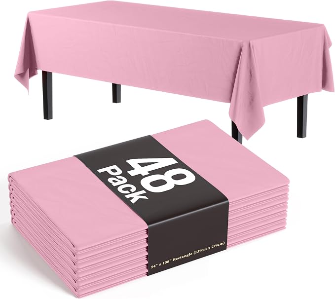 Exquisite Pink Tablecloths for Rectangle Tables 48 Pack Plastic Table Cloth Disposable 54" X 108" Pink Table Cloths Rectangle Tablecloth Plastic Tablecloths Rectangular Party Supplies