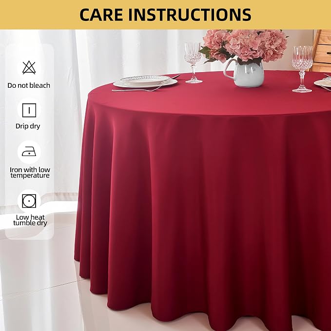 2-Pack Round 90-inch Burgundy Table Cloths, Solid Stain and Wrinkle Resistant Circular Tablecloth, Premium Plain Weave Polyester Fabric Table Linen Covers for Hotel, Banquet