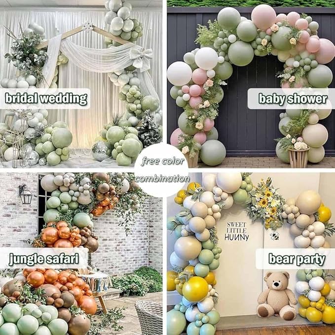 Dusty Green Balloons Different Sizes - Double Stuffed Light Olive Green Balloon Arch Garland Kit for Neutral Baby Shower Birthday Bridal Wedding Easter Party Decoration