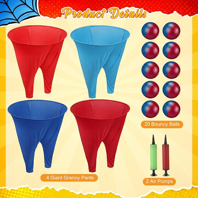 26 Pcs Granny Pants Outdoor Game Set, 4 Giant Pants with 20 Bouncy Balls & 2 Pumps Yard Funny Toss Relay Backyard Game for Adults Family Beach Party Favor