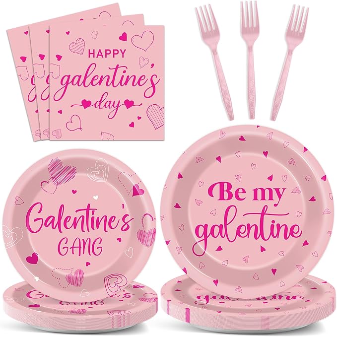 96 PCS Galentine's Day Party Decorations Be My Galentine Tableware Set Happy Galentine's Day Paper Plates Napkins Disposable Valentines Party Supplies for Girls Ladies Valentines Parties Favor