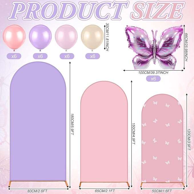 Foilswirl 34 Pcs Butterfly Baby Shower Decorations for Girls a Little Butterfly Is on The Way Party Arch Backdrop Cover 4ft 5ft 6ft Spandex Arch Backdrop Cover with Balloons for Girl Birthday Decor