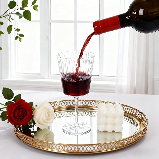 LIYH 20 Pcs Plastic Ribbed Wine Glasses 13.5 Oz,Plastic Goblets Vintage Style Ribbed Drinking Glasses for Wedding Reception,Grand Event Party Supplies for Birthday (20 Guests)