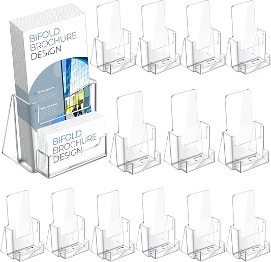 Wenqik Acrylic Brochure Holder with Business Card 4.1 Inch Rack Card Holder Pamphlet Display Stand Organizer for Menu Flyer Magazine Office Booklets(14 Pcs)