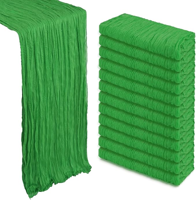 12 Pack Green Cheesecloth Table Runner 10Ft Spring Gauze Cheese Cloth Table Runner 35x120 Inch Boho Sheer Rustic Fabric for Party Decor Wedding Holiday Decorations