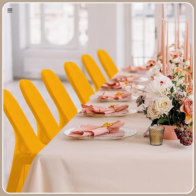 Newwiee 50 Pcs Spandex Chair Covers Bulk - Stretch Folding Flat Front Fitted Universal Chair Protector Pack Removable Washable for Wedding Party Dining Banquet Event (Gold)