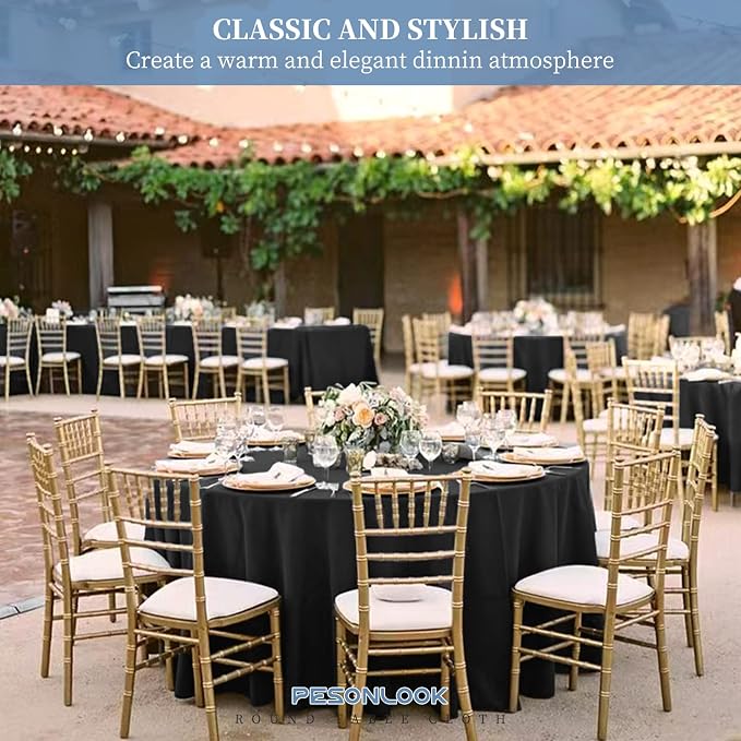 Pesonlook 12 Pack Round Tablecloth Black 90 Inch Polyester Washable Fabric Round Table Cover Black Tablecloth for Wedding/Party/Banquet/Dining/Buffet Table