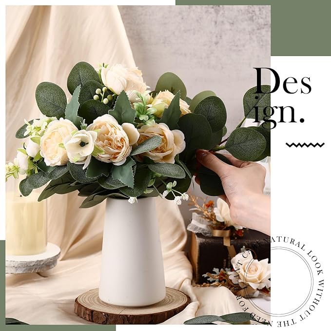 Taiyin 60 Pieces Artificial Eucalyptus Leaves for Wedding Eucalyptus Leaves Stems Decor Greenery Faux Green Stems for Wedding Centerpiece Floral Home Decor, 11 Inches
