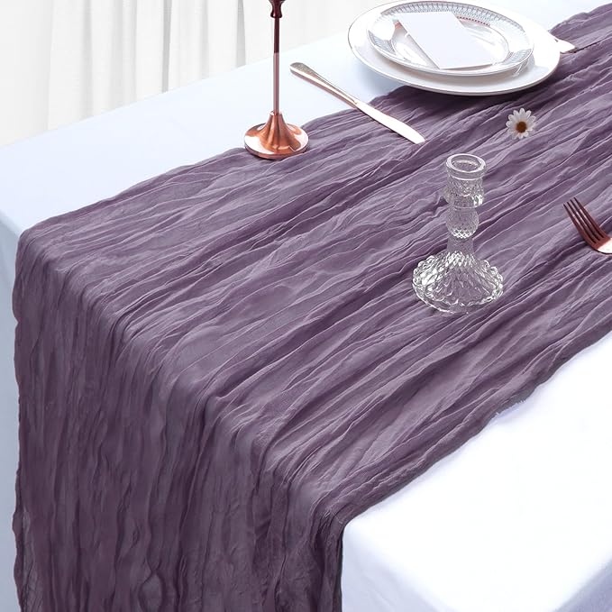 6 Pack Grape Purple Cheesecloth Table Runner 10Ft Gauze Cheese Cloth Table Runner 35x120 Inch Boho Sheer Rustic Fabric for Party Decor Baby Shower Wedding Centerpiece Home Table Decorations