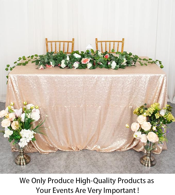 ShiDianYi Sequin Tablecloth, Wedding Table Cloth, Sparkle Sequin Linens, Glitz, Sequin Cake Tablecloth, Sequin Tablecloth, Wedding, Bling, Event, Decor, Sparkle, Party (90x156-Inch, Champagne)