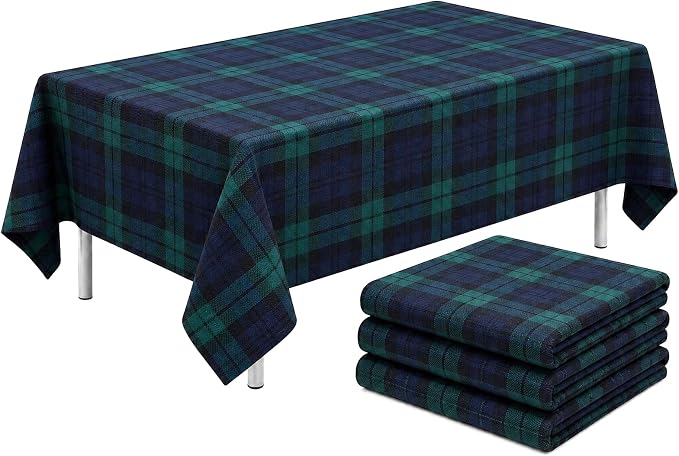Mindsoft 4 Pack Green Blue Tartan Plaid Tablecloth 60 x 102 Inch for Rectangle Table, Wrinkle Resistant Preppy Table Cover, Ideal for Baby Shower, Birthday Party, Farmhouse Kitchen Dining Home Decor